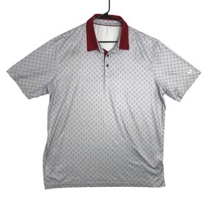Maelreg Mens Performance Golf Polo Shirt 2XL Grey Maroon Cross Pattern Stretch